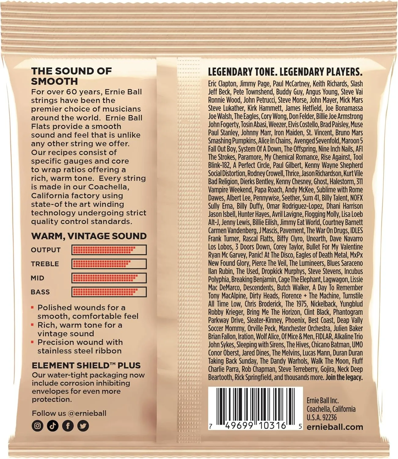 Ernie Ball Light Stainless Steel Flatwound Electric Guitar Strings - 11-50 Gauge