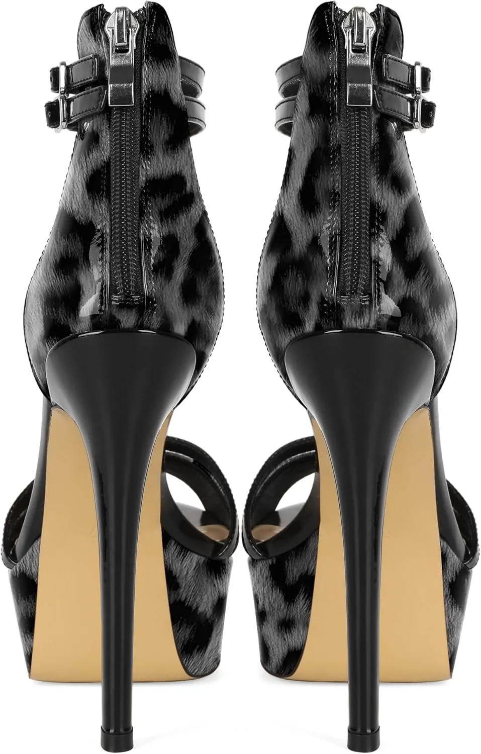 Esvowido Platform Heels for Women Open Toe T-Strappy Heeled Sandals Stiletto High Heels 5.5 Inch Double Ankle Strap Strappy Pump Shoes with Back Zipper Black US Size 10
