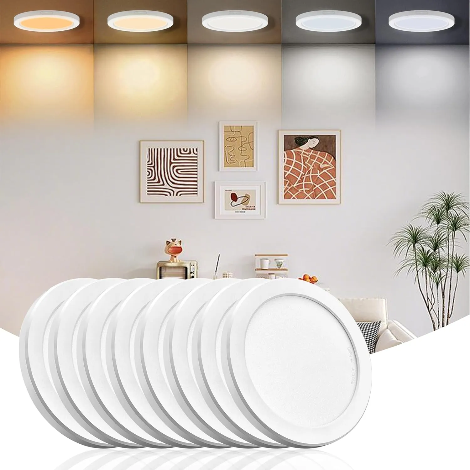 ETL 8 Pack 7 inch Small LED Flush Mount Ceiling Light 5CCT Dimmable,2700K/3000K/3500K/4000K/5000K Ultra Slim Round Flat Panel Ceiling Light Fixture,Modern Lamp for Closet,