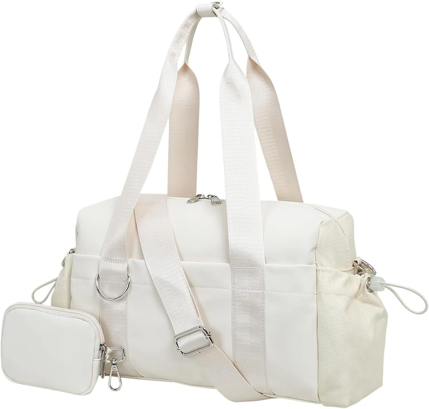 Everyday Mini Gym Bag for Women 2.0, Small Tote with Zipper Compartment Waterproof Travel Duffle Cute Handbag Workout Carry On with Removeable Shoulder Strap & Coin Wallet Easy to Clean - Beige