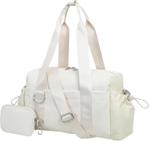 Everyday Mini Gym Bag for Women 2.0, Small Tote with Zipper Compartment Waterproof Travel Duffle Cute Handbag Workout Carry On with Removeable Shoulder Strap & Coin Wallet Easy to Clean - Beige