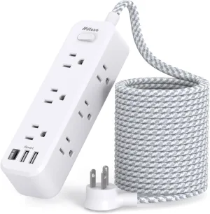 Extension Cord 15 ft, Surge Protector Power Strip, Long Extension Cord with 9 Outlets 3 USB Ports, Extension Cord with Multiple Outlets, USB Power Strip for Home, Office, Dorm Room Essentials, College