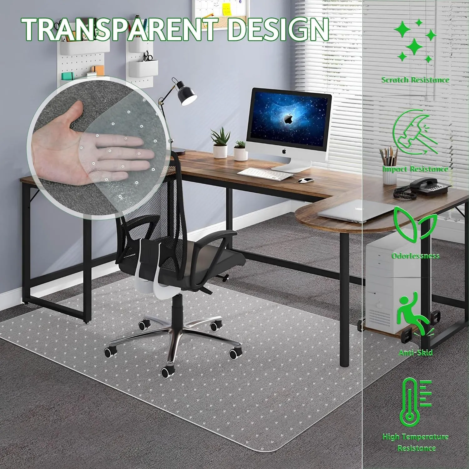 Extra Large Office Chair Mat for Carpet, 45" x 53" Clear Desk Chair Mat for Low Pile Carpeted Floors- Easy Glide Plastic Floor Mat for Office Chair on Carpet
