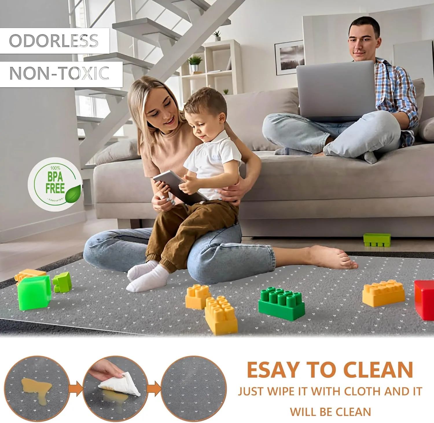 Extra Large Office Chair Mat for Carpet, 45" x 53" Clear Desk Chair Mat for Low Pile Carpeted Floors- Easy Glide Plastic Floor Mat for Office Chair on Carpet