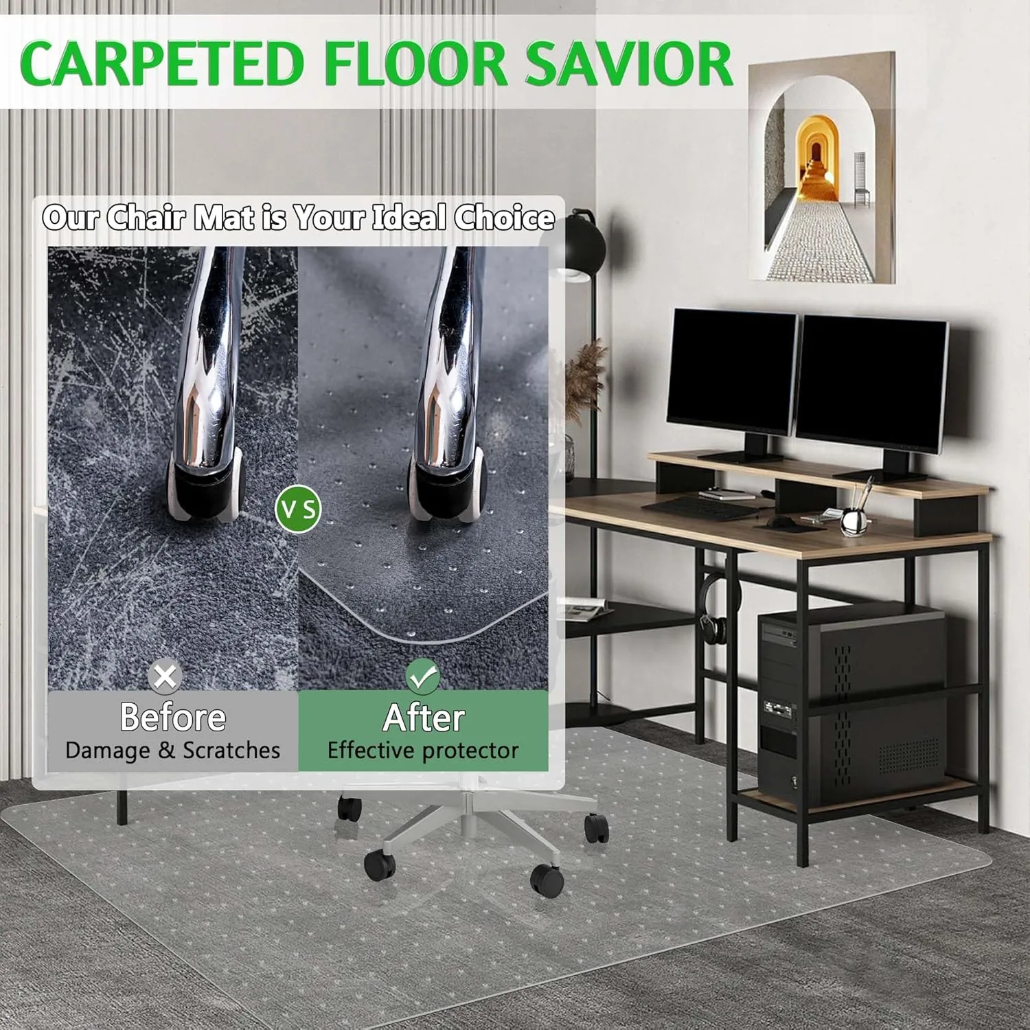 Extra Large Office Chair Mat for Carpet, 45" x 53" Clear Desk Chair Mat for Low Pile Carpeted Floors- Easy Glide Plastic Floor Mat for Office Chair on Carpet