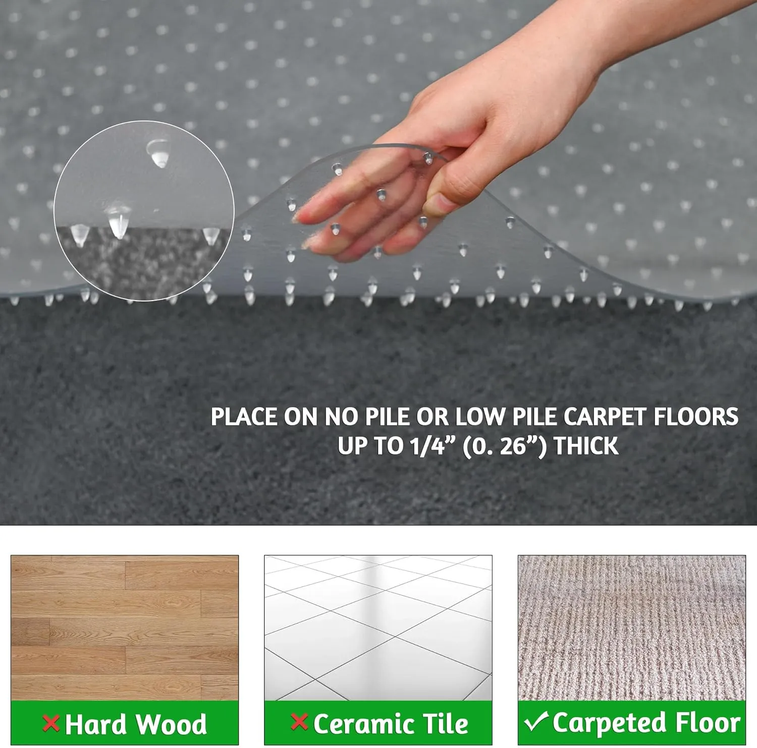 Extra Large Office Chair Mat for Carpet, 45" x 53" Clear Desk Chair Mat for Low Pile Carpeted Floors- Easy Glide Plastic Floor Mat for Office Chair on Carpet