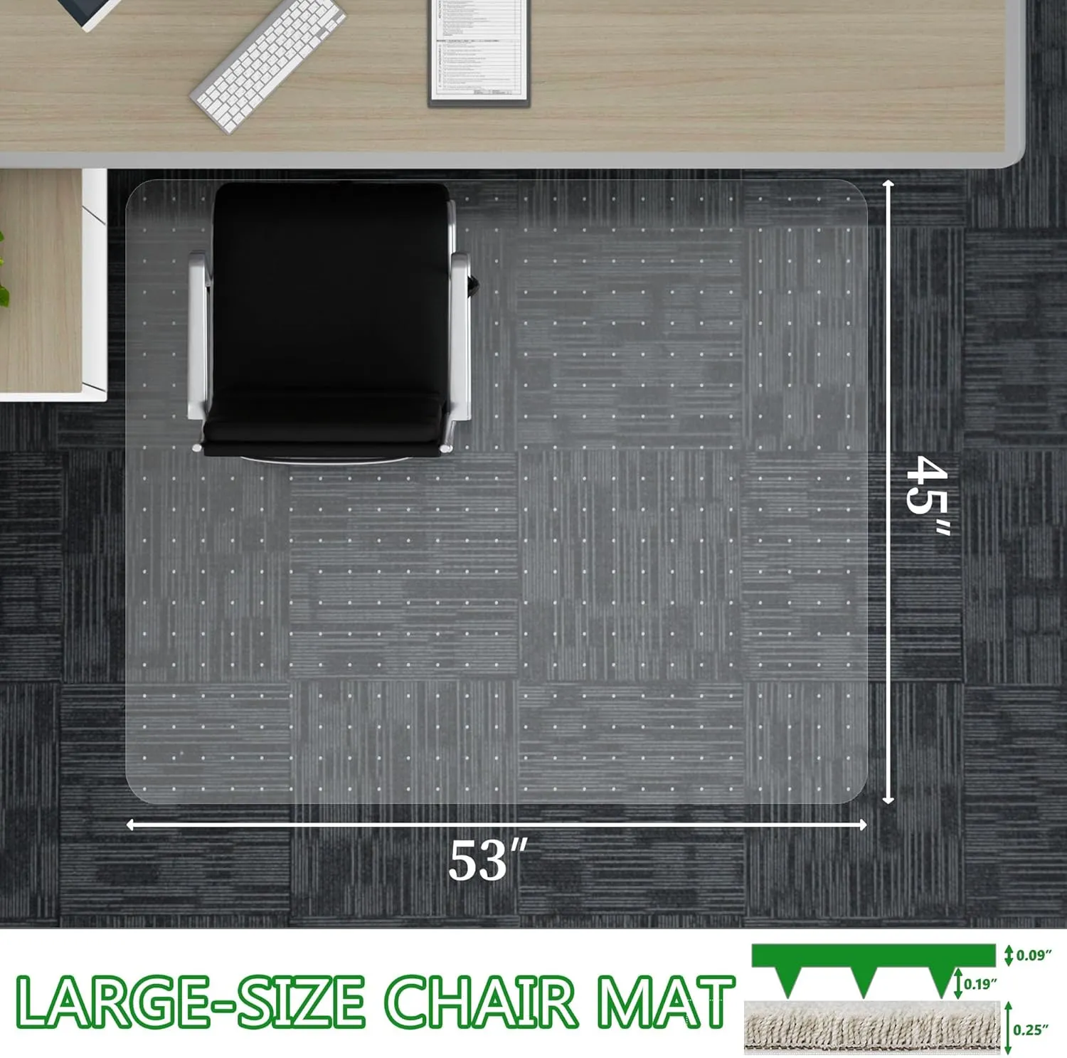 Extra Large Office Chair Mat for Carpet, 45" x 53" Clear Desk Chair Mat for Low Pile Carpeted Floors- Easy Glide Plastic Floor Mat for Office Chair on Carpet