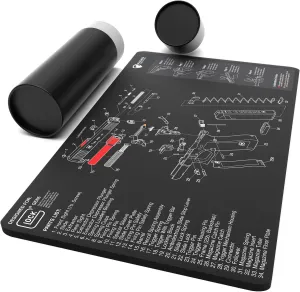 Falko Tactical Gun Cleaning Mat for Glock - Double Thickness Gun Mat - HD Exploded Diagram Including Parts List, Lubrication Points and Disassembly Steps (20 by 12 Inches)
