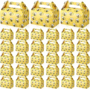 Feifeiya 30 Pcs Bee Candy Boxes With Handles - Paper Party Favor Treat Boxes, Easy Assemble Gift Bags for Birthday, Baby Shower, Wedding, Kids Party Supplies and Decorations