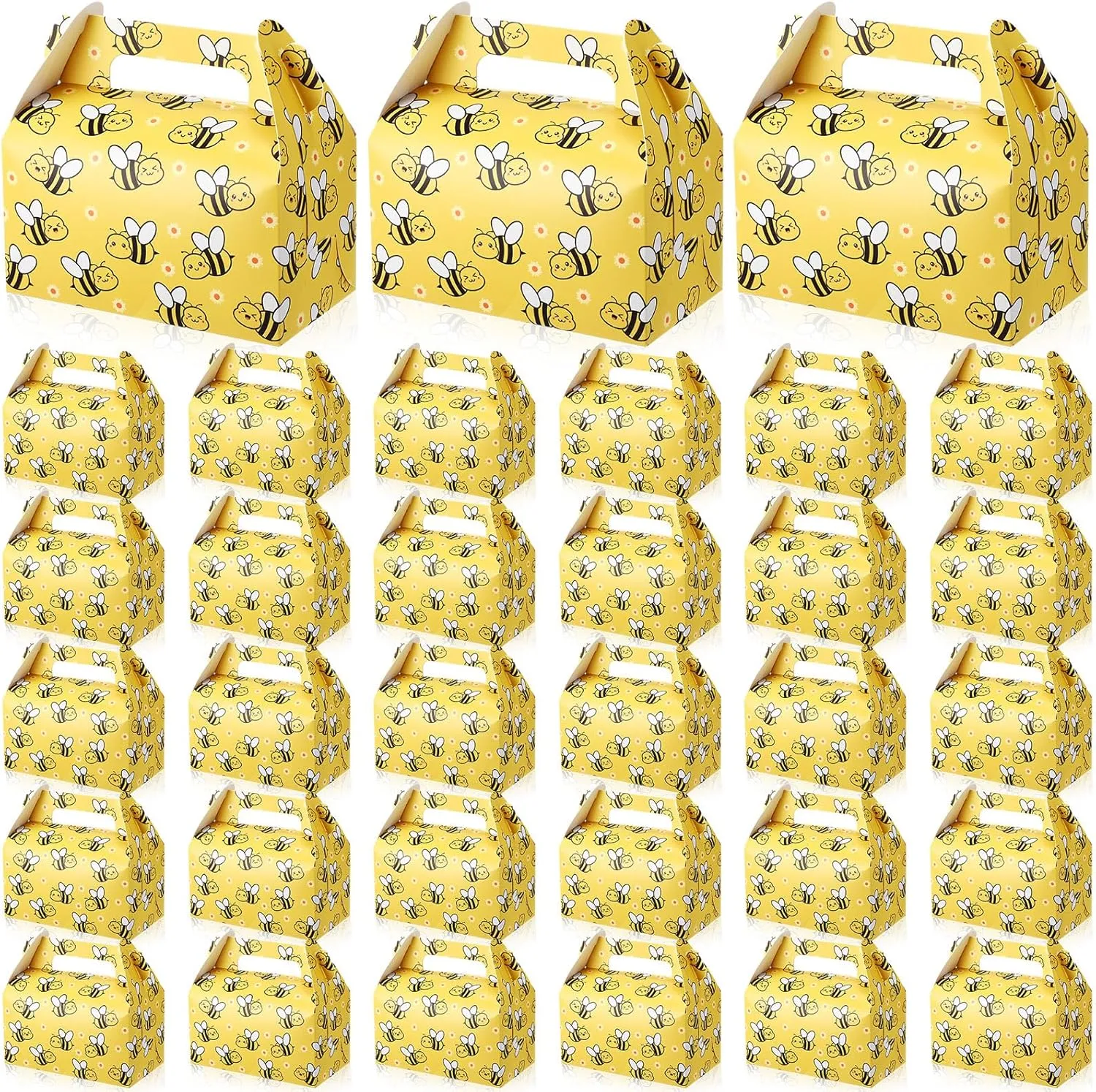 Feifeiya 30 Pcs Bee Candy Boxes With Handles - Paper Party Favor Treat Boxes, Easy Assemble Gift Bags for Birthday, Baby Shower, Wedding, Kids Party Supplies and Decorations