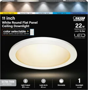 Feit Electric 11-Inch Round LED Flat Panel Ceiling Downlight, Selectable Color Temperature (3000K-6500K), Dimmable, 850 Lumens, Ultra-Slim Low-Profile Design Fixture, 50,000-Hour Lifespan, 74210/6WY