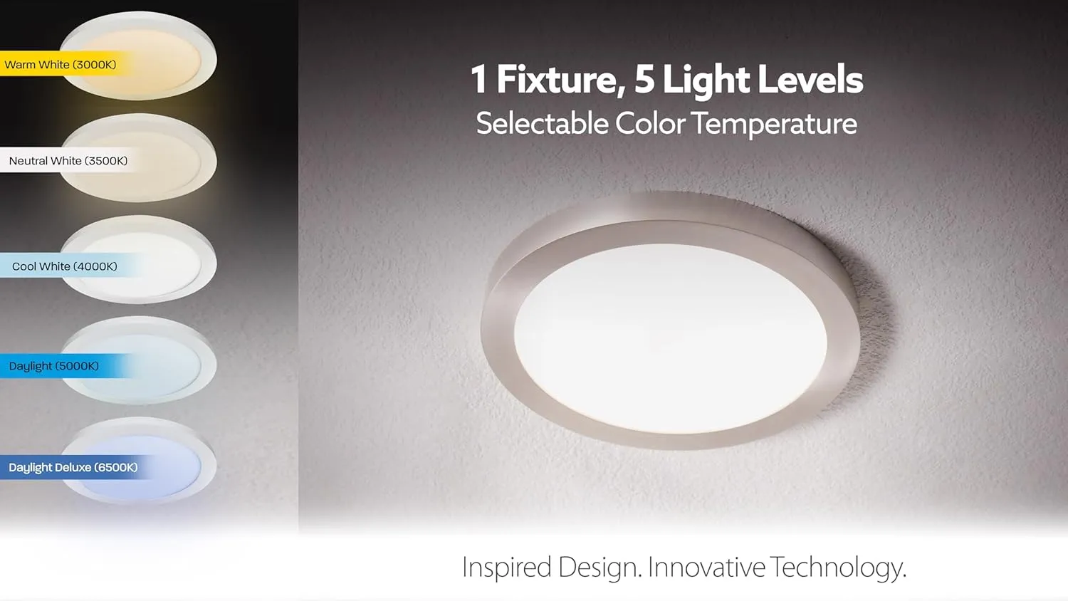 Feit Electric 11-Inch Round LED Flat Panel Ceiling Downlight, Selectable Color Temperature (3000K-6500K), Dimmable, 850 Lumens, Ultra-Slim Low-Profile Design Fixture, 50,000-Hour Lifespan, 74210/6WY