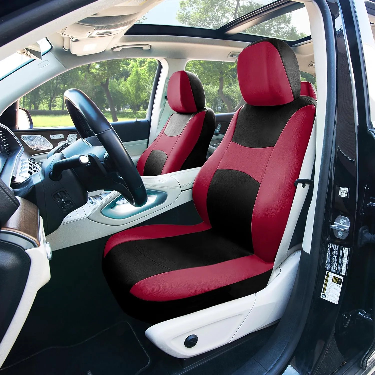 FH Group Car Seat Cover Light Breezy Burgundy Seat Cover Flat Cloth Full Set Automotive Seat Covers, Airbag Compatible & Split Rear Universal Fit Interior Accessories for Cars Trucks and SUV