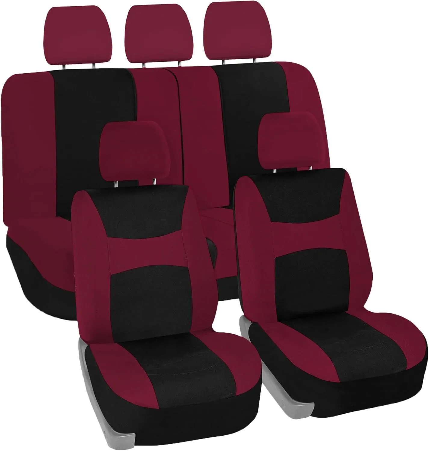 FH Group Car Seat Cover Light Breezy Burgundy Seat Cover Flat Cloth Full Set Automotive Seat Covers, Airbag Compatible & Split Rear Universal Fit Interior Accessories for Cars Trucks and SUV