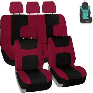 FH Group Car Seat Cover Light Breezy Burgundy Seat Cover Flat Cloth Full Set Automotive Seat Covers, Airbag Compatible & Split Rear Universal Fit Interior Accessories for Cars Trucks and SUV