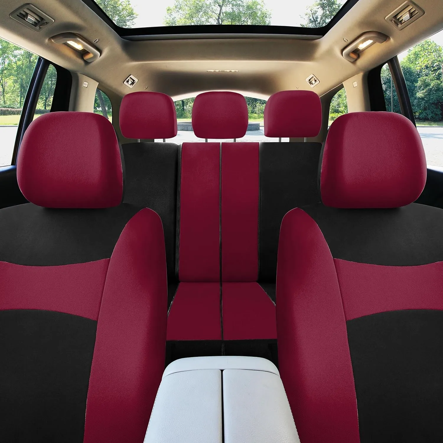 FH Group Car Seat Cover Light Breezy Burgundy Seat Cover Flat Cloth Full Set Automotive Seat Covers, Airbag Compatible & Split Rear Universal Fit Interior Accessories for Cars Trucks and SUV