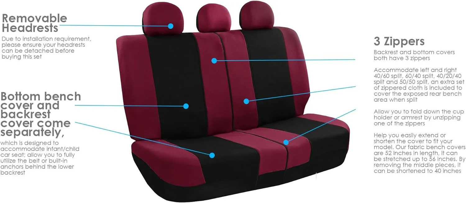 FH Group Car Seat Cover Light Breezy Burgundy Seat Cover Flat Cloth Full Set Automotive Seat Covers, Airbag Compatible & Split Rear Universal Fit Interior Accessories for Cars Trucks and SUV