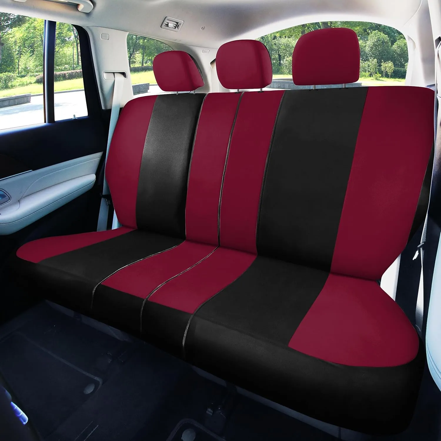 FH Group Car Seat Cover Light Breezy Burgundy Seat Cover Flat Cloth Full Set Automotive Seat Covers, Airbag Compatible & Split Rear Universal Fit Interior Accessories for Cars Trucks and SUV