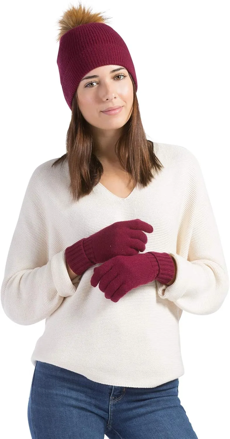 Fishers Finery Women's 100% Cashmere Pom Hat and Glove Set; with Gift Box