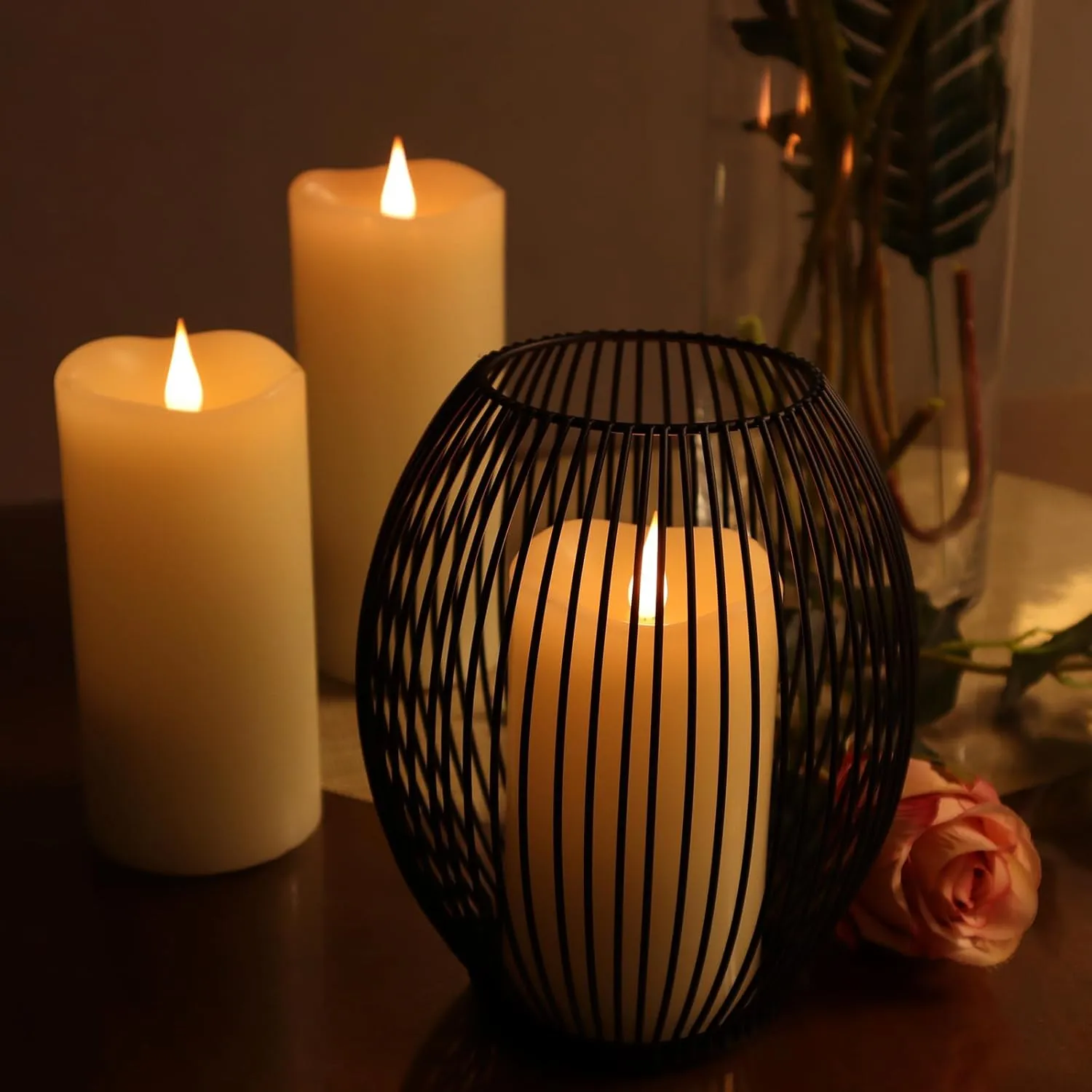 Flameless Candles with Remote Timer, 3D Moving Flickering Flame Battery Operated Candles Lasting 1000  Hours, 3" x 5" Ivory Real Wax Electric LED Pillar Candles, Set of 2