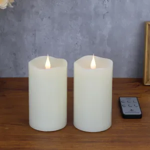 Flameless Candles with Remote Timer, 3D Moving Flickering Flame Battery Operated Candles Lasting 1000  Hours, 3" x 5" Ivory Real Wax Electric LED Pillar Candles, Set of 2