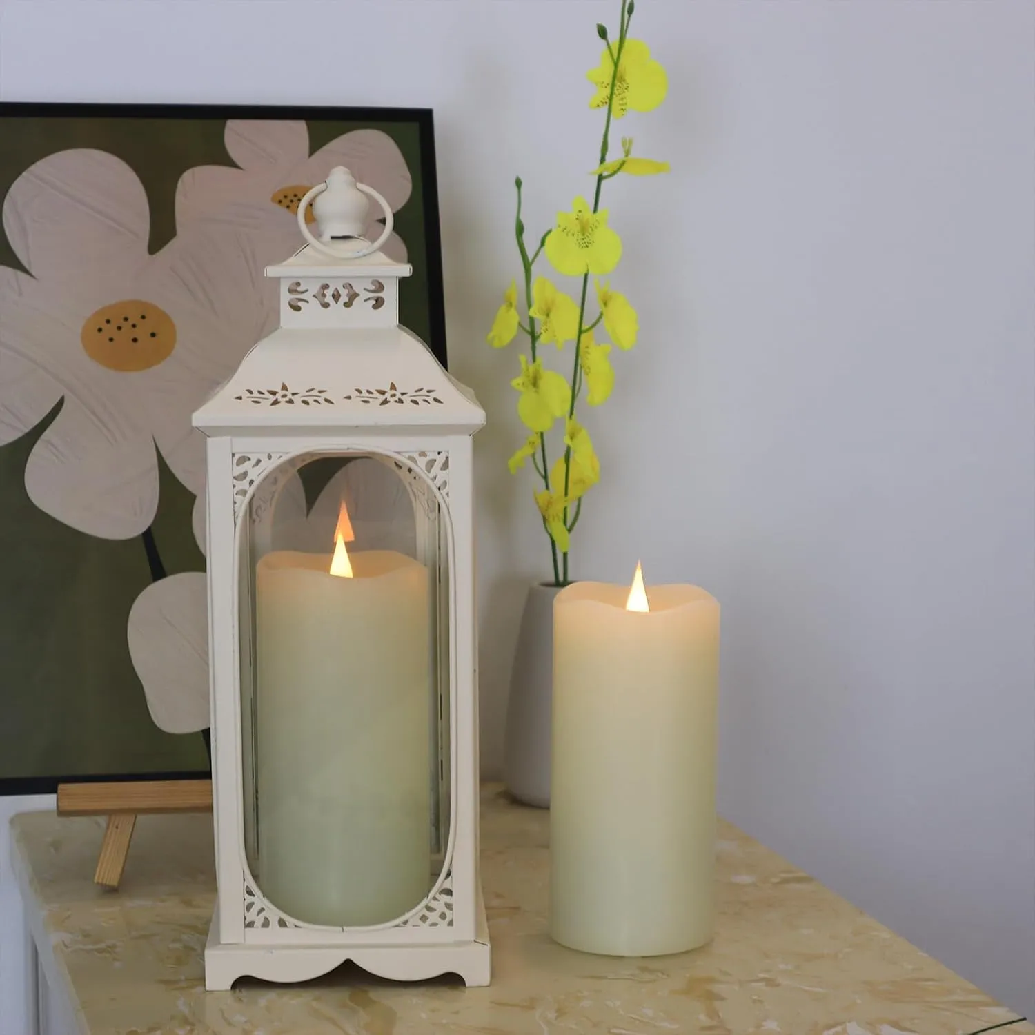 Flameless Candles with Remote Timer, 3D Moving Flickering Flame Battery Operated Candles Lasting 1000  Hours, 3" x 5" Ivory Real Wax Electric LED Pillar Candles, Set of 2