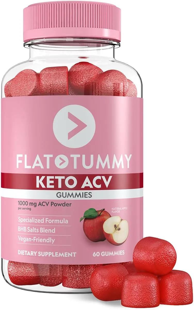 Flat Tummy Keto ACV Gummies, 60 Count – Specialized Formula, Post GLP-1 Keto Supplement, Vegan-Friendly, Non-GMO - Apple Cider Vinegar Gummies, BHB Salts, Beet and Pomegranate Superfood Powders