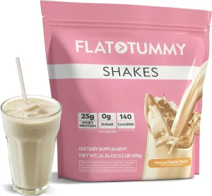 Flat Tummy Shakes - Vanilla, 20 Servings, EBT Eligible – Post GLP-1 Protein Supplement, High Protein, Zero Sugar, Keto-Friendly Meal Replacement with Clinically Studied Morosil®