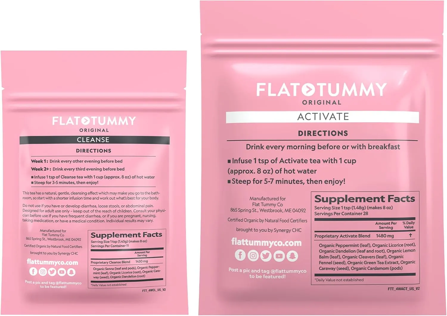 Flat Tummy Tea – 2-step, 4 Week Program – Detox Tea to Boost Energy & Reduce Bloating* - All Natural Detox Cleanse w/ Green Tea, Lemon Balm, Dandelion, Fennel, & More - Digestion support