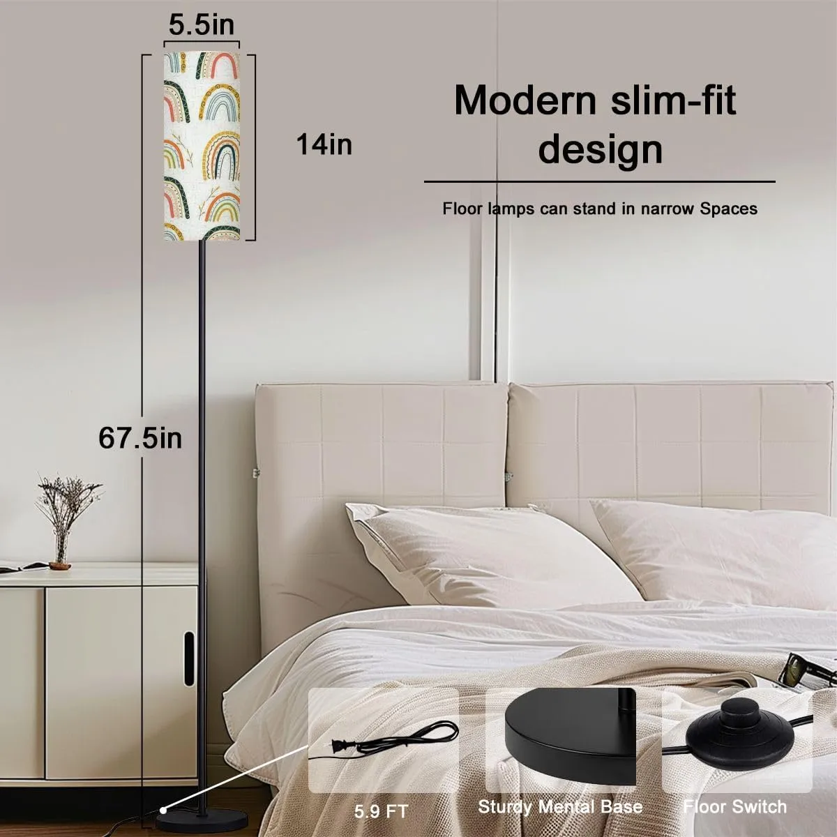 Floor Lamp for Living Room Boho Style Seamless Repeat Rainbow Flat Pattern Light Stand Lamp with Remote Control Dimmable LED Tall Lamps for Bedrooms Reading Western Home Decor