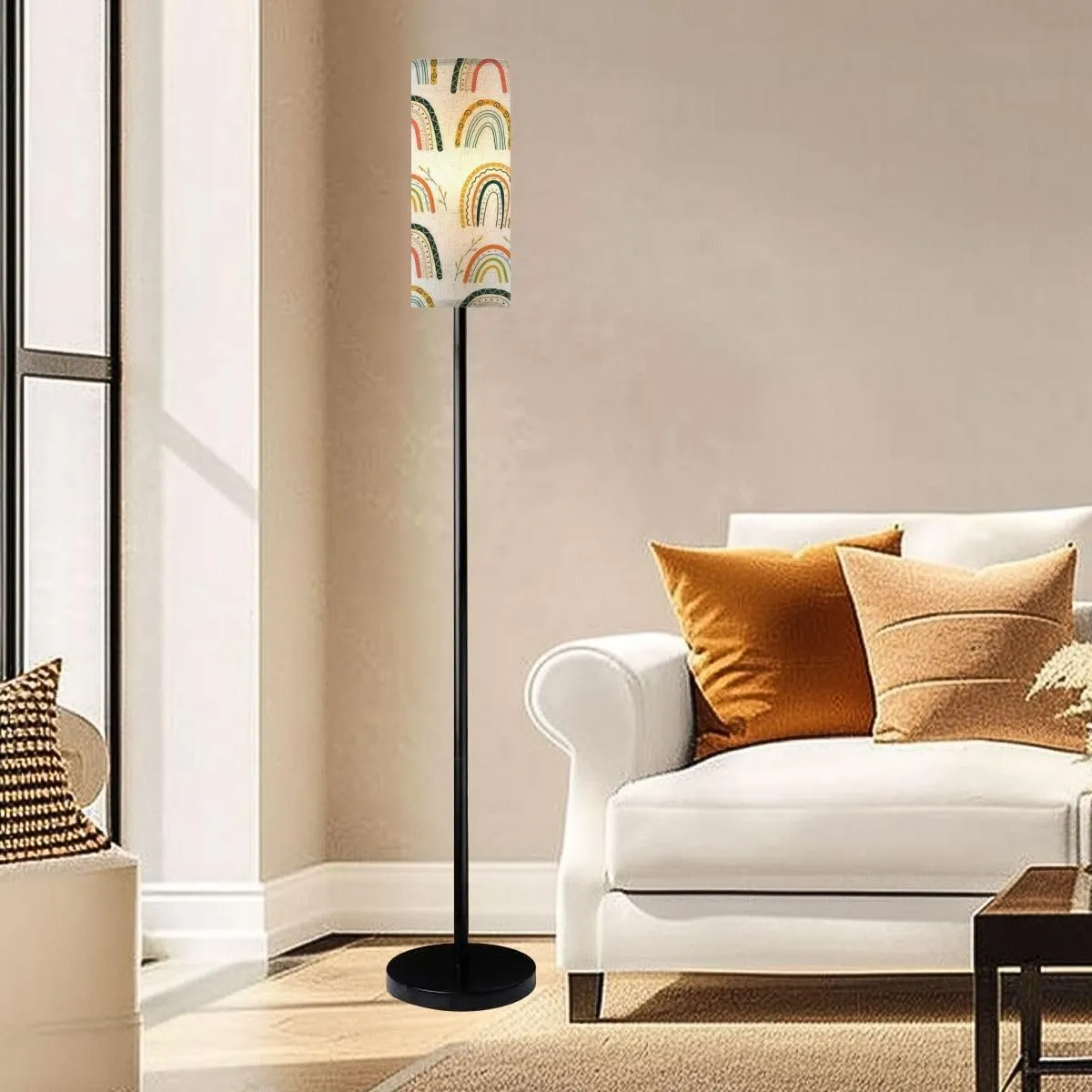 Floor Lamp for Living Room Boho Style Seamless Repeat Rainbow Flat Pattern Light Stand Lamp with Remote Control Dimmable LED Tall Lamps for Bedrooms Reading Western Home Decor