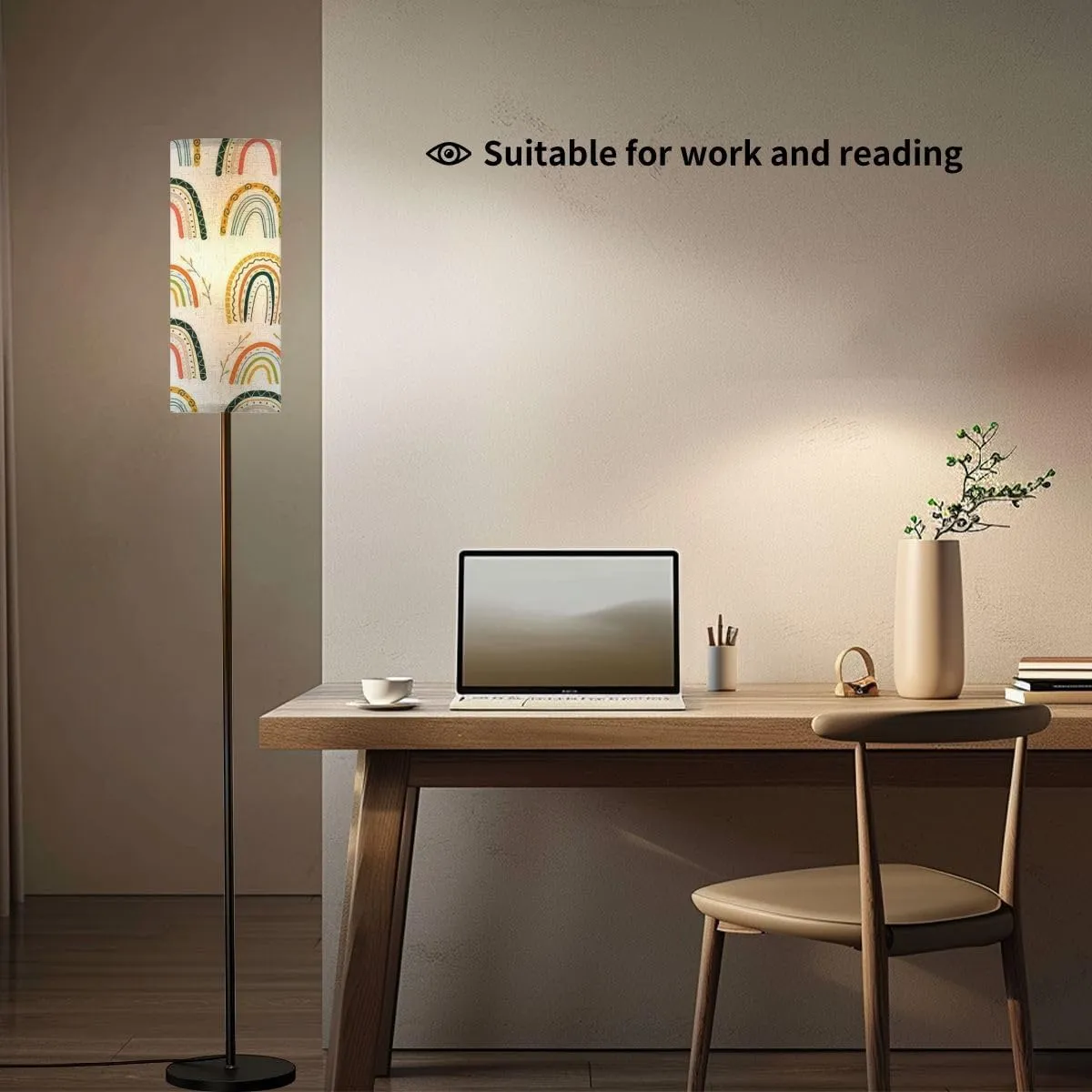 Floor Lamp for Living Room Boho Style Seamless Repeat Rainbow Flat Pattern Light Stand Lamp with Remote Control Dimmable LED Tall Lamps for Bedrooms Reading Western Home Decor