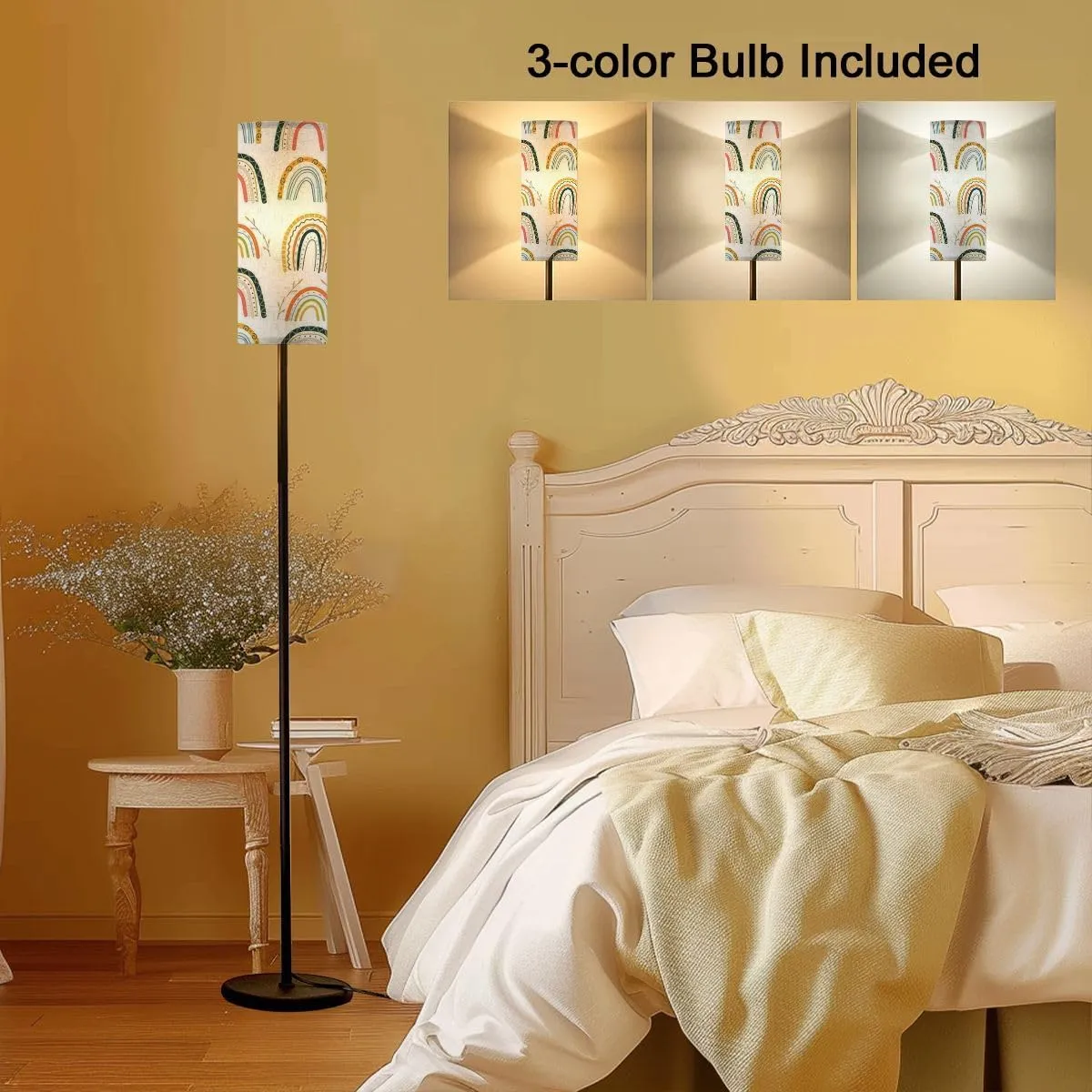 Floor Lamp for Living Room Boho Style Seamless Repeat Rainbow Flat Pattern Light Stand Lamp with Remote Control Dimmable LED Tall Lamps for Bedrooms Reading Western Home Decor
