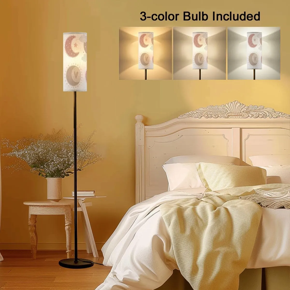 Floor Lamp for Living Room Cute Pastel Decorative Flat Moon Stars Clouds White Set Modern Light Stand Lamp with Remote Control Dimmable LED Tall Lamps for Bedrooms Reading Western Home Decor