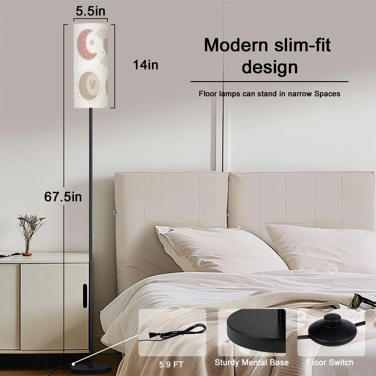 Floor Lamp for Living Room Cute Pastel Decorative Flat Moon Stars Clouds White Set Modern Light Stand Lamp with Remote Control Dimmable LED Tall Lamps for Bedrooms Reading Western Home Decor