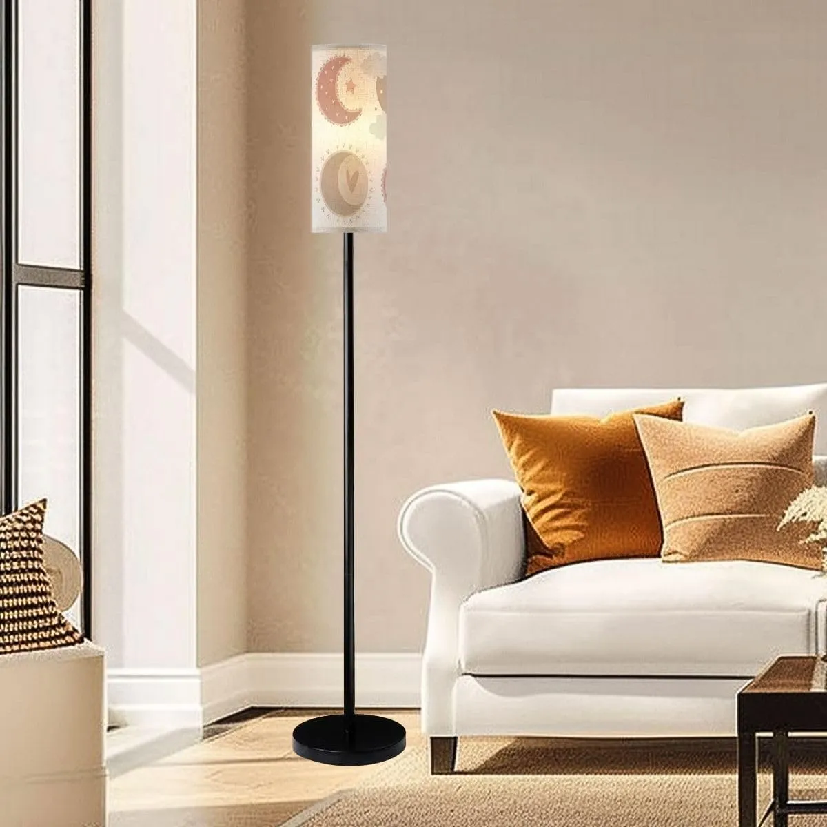 Floor Lamp for Living Room Cute Pastel Decorative Flat Moon Stars Clouds White Set Modern Light Stand Lamp with Remote Control Dimmable LED Tall Lamps for Bedrooms Reading Western Home Decor
