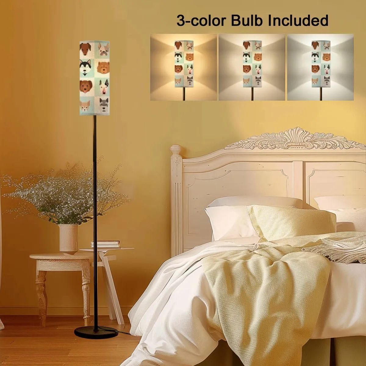 Floor Lamp for Living Room Dogs Head Set Flat Illustrations Popular Dogs Breeds Game Light Stand Lamp with Remote Control Dimmable LED Tall Lamps for Bedrooms Reading Western Home Decor