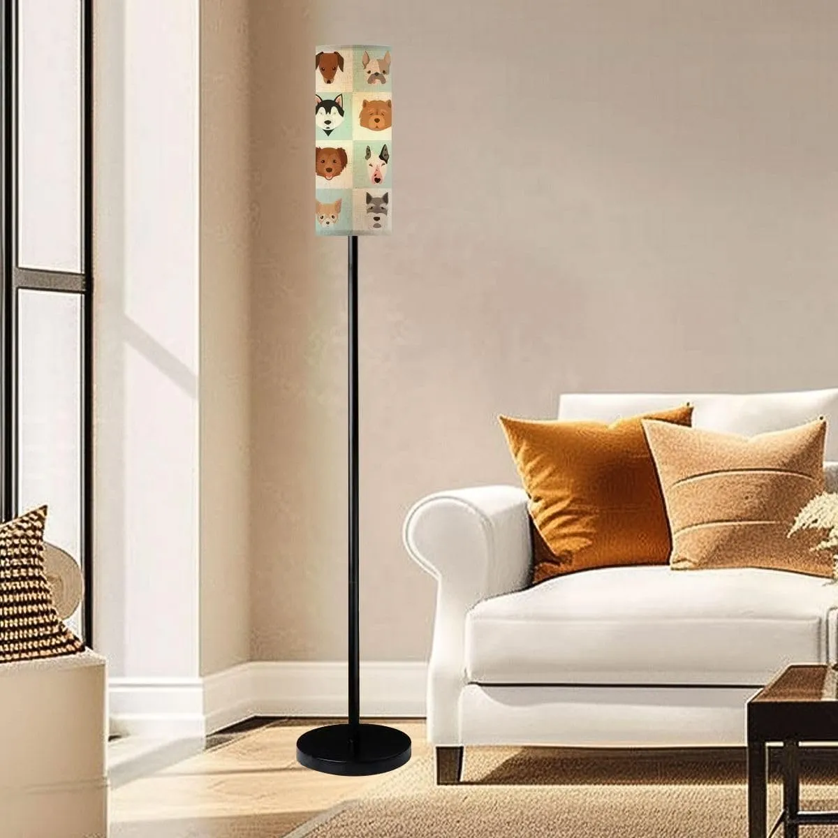 Floor Lamp for Living Room Dogs Head Set Flat Illustrations Popular Dogs Breeds Game Light Stand Lamp with Remote Control Dimmable LED Tall Lamps for Bedrooms Reading Western Home Decor