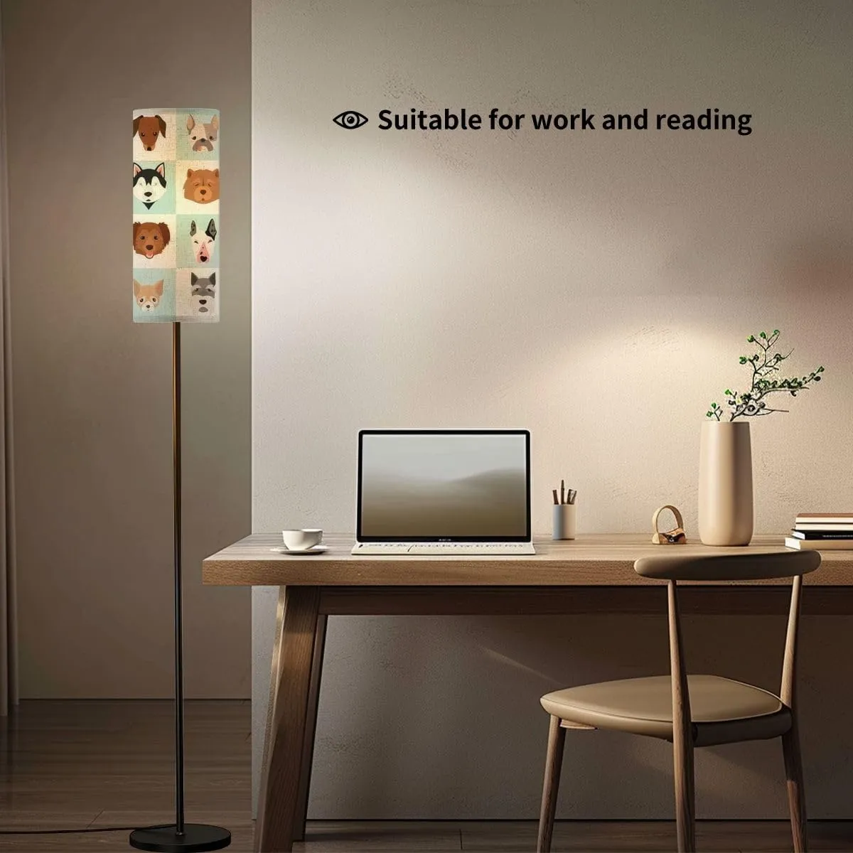 Floor Lamp for Living Room Dogs Head Set Flat Illustrations Popular Dogs Breeds Game Light Stand Lamp with Remote Control Dimmable LED Tall Lamps for Bedrooms Reading Western Home Decor