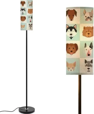 Floor Lamp for Living Room Dogs Head Set Flat Illustrations Popular Dogs Breeds Game Light Stand Lamp with Remote Control Dimmable LED Tall Lamps for Bedrooms Reading Western Home Decor