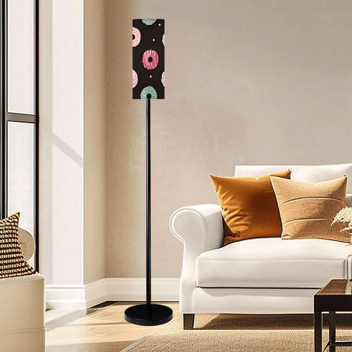 Floor Lamp for Living Room Donut Black Donut Flat Style Seamless Pattern Poster for Light Stand Lamp with Remote Control Dimmable LED Tall Lamps for Bedrooms Reading Western Home Decor