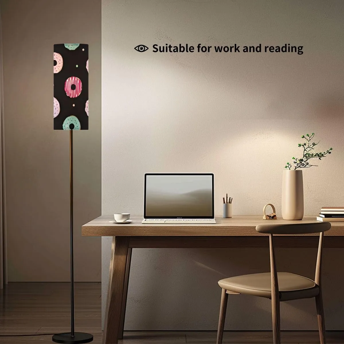 Floor Lamp for Living Room Donut Black Donut Flat Style Seamless Pattern Poster for Light Stand Lamp with Remote Control Dimmable LED Tall Lamps for Bedrooms Reading Western Home Decor