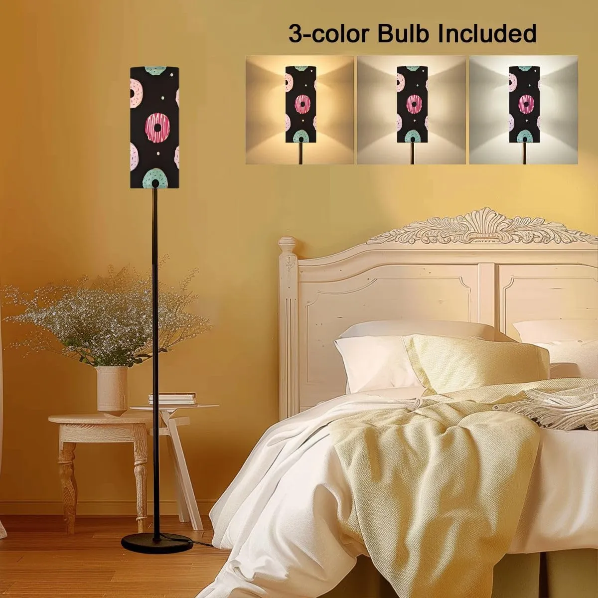 Floor Lamp for Living Room Donut Black Donut Flat Style Seamless Pattern Poster for Light Stand Lamp with Remote Control Dimmable LED Tall Lamps for Bedrooms Reading Western Home Decor