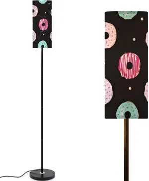 Floor Lamp for Living Room Donut Black Donut Flat Style Seamless Pattern Poster for Light Stand Lamp with Remote Control Dimmable LED Tall Lamps for Bedrooms Reading Western Home Decor