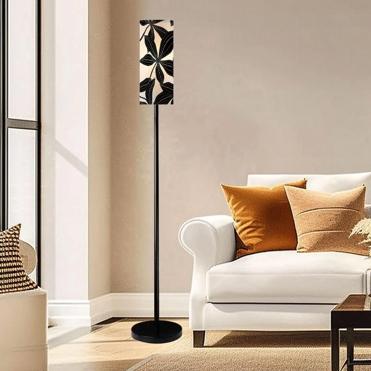 Floor Lamp for Living Room Floral Abstract Leaves Seamless Pattern Dotted Flat Style Light Stand Lamp with Remote Control Dimmable LED Tall Lamps for Bedrooms Reading Western Home Decor