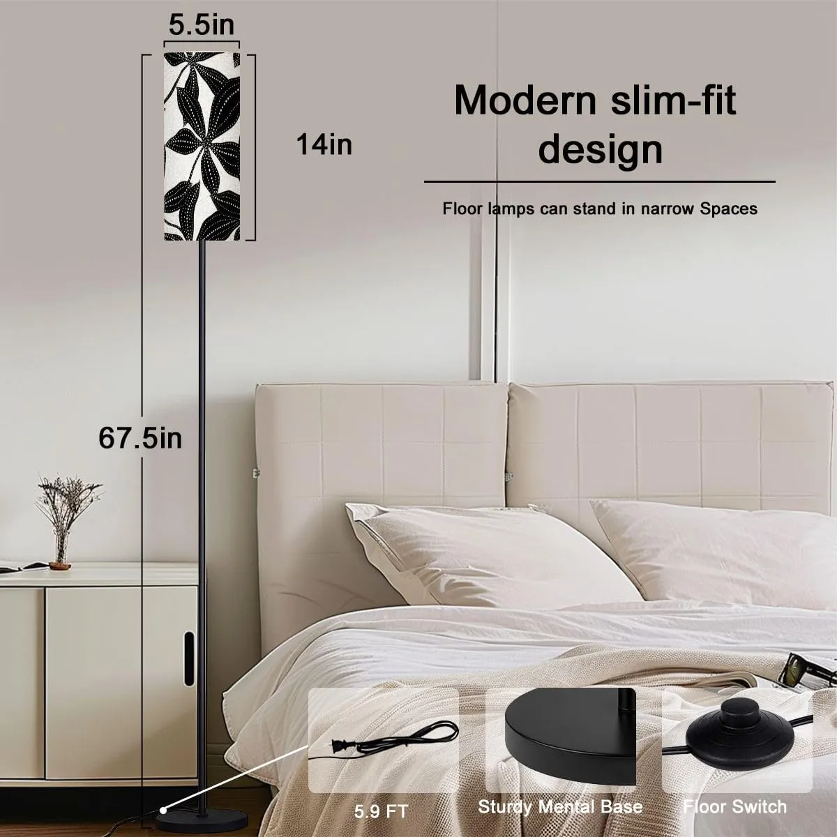 Floor Lamp for Living Room Floral Abstract Leaves Seamless Pattern Dotted Flat Style Light Stand Lamp with Remote Control Dimmable LED Tall Lamps for Bedrooms Reading Western Home Decor