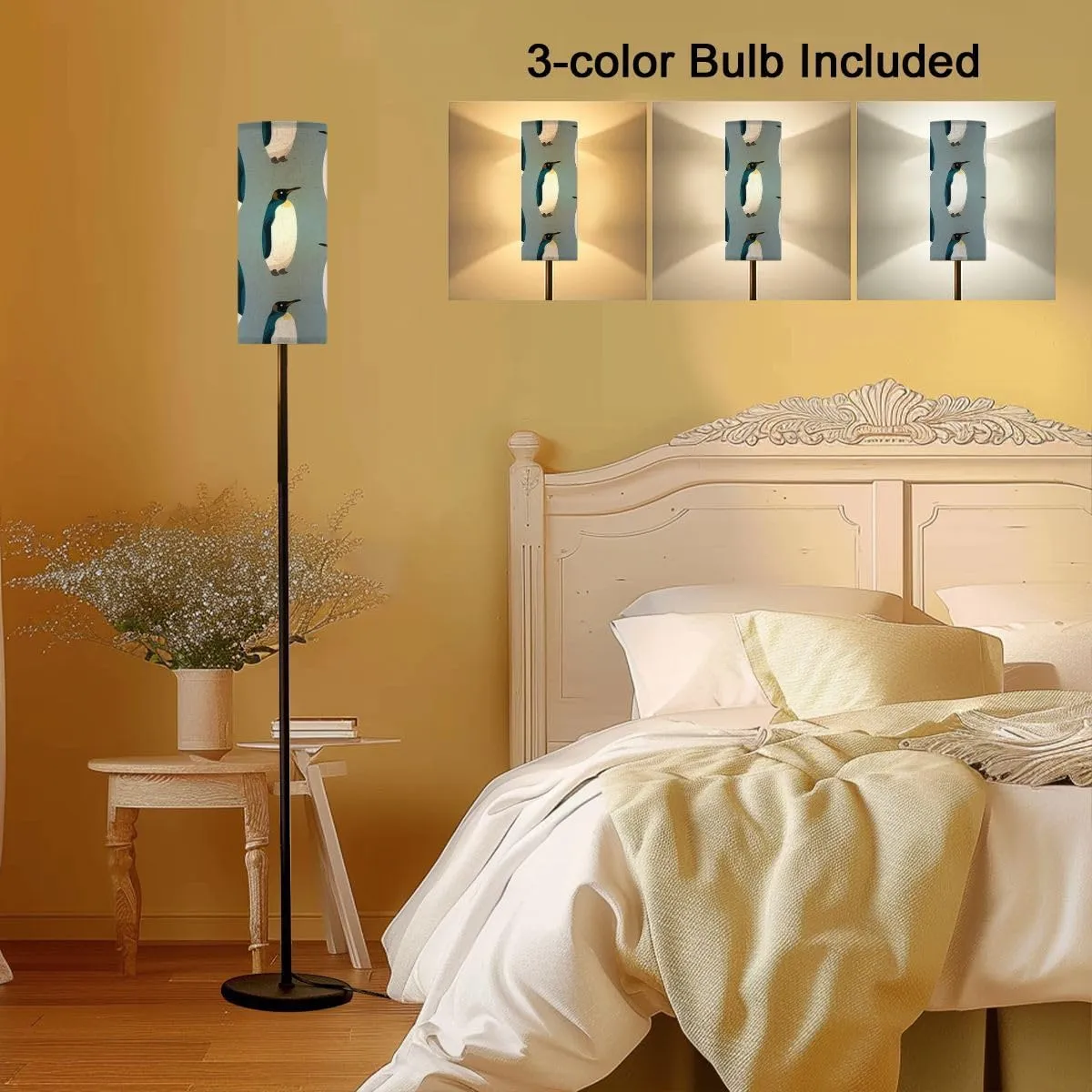 Floor Lamp for Living Room Seamless Pattern Cartoon Graphics Cute Bird Flat Style Light Stand Lamp with Remote Control Dimmable LED Tall Lamps for Bedrooms Reading Western Home Decor