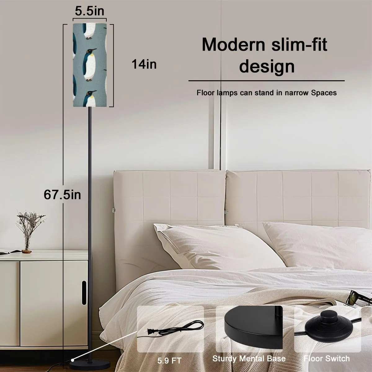 Floor Lamp for Living Room Seamless Pattern Cartoon Graphics Cute Bird Flat Style Light Stand Lamp with Remote Control Dimmable LED Tall Lamps for Bedrooms Reading Western Home Decor