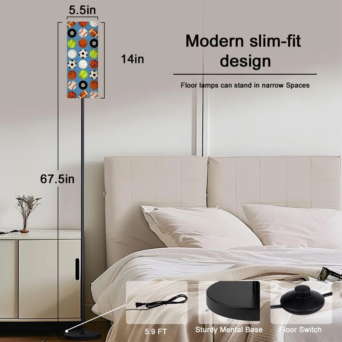Floor Lamp for Living Room Sports patern selection different balls flat desin set collection Light Stand Lamp with Remote Control Dimmable LED Tall Lamps for Bedrooms Reading Western Home Decor