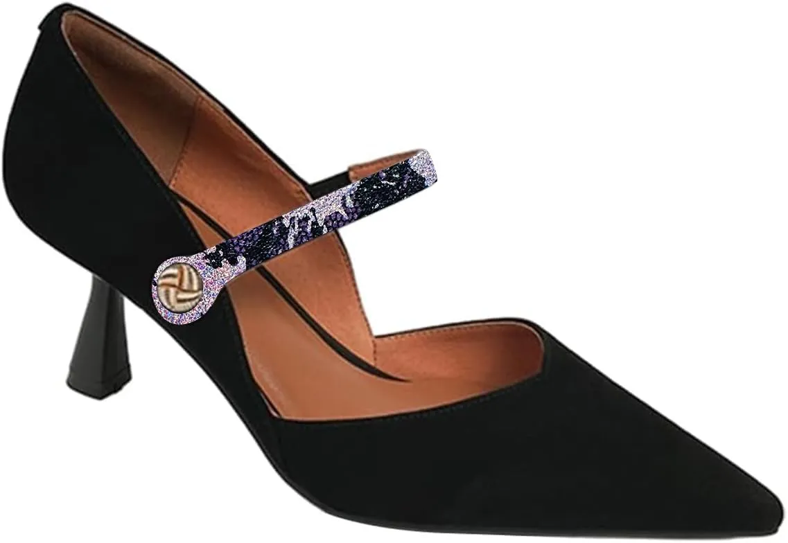 FOWT Chic Two Tone V-Cut Splicing Flared Heel Slip on Black Pumps for Women Convenient Metal Button Ankle Strap Mary Janes Heels Retro Pointed Toe Dress Party Evening Shoes, US Size 4-15 M